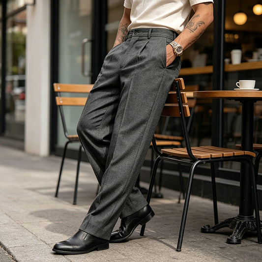 Men’s Casual Pleated Wide-Leg Pants