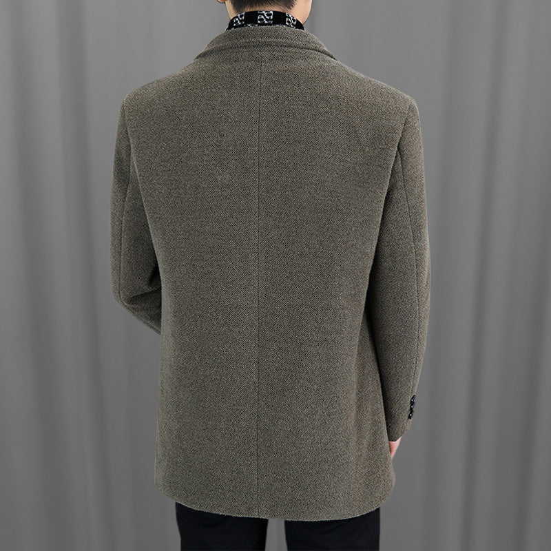 FREE SHIPPINGšMenās Stylish Notched Lapel Winter Tweed Jacket with White Duck Down Lining
