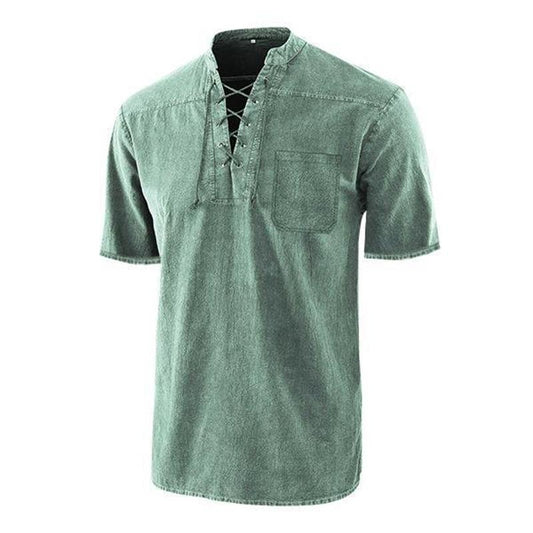 🌸Spring sale: 50% off👕Men Gothic Retro T-Shirt, Lace-up V-neck, Linen Pocket