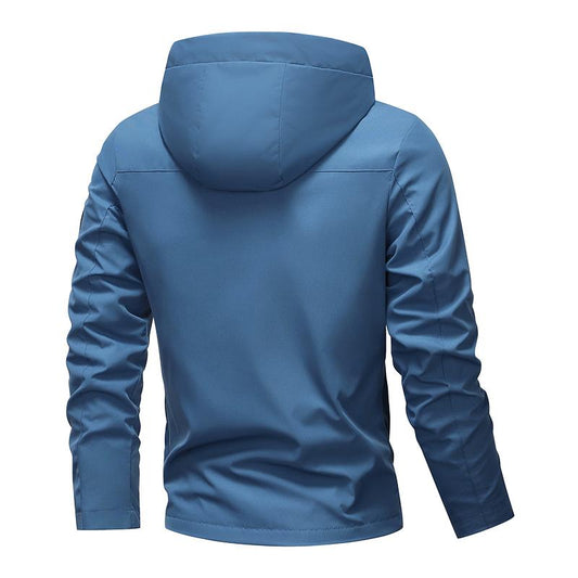 Men's Solid Color Waterproof Windproof Drawstring Zip-up Hoodie Jacket