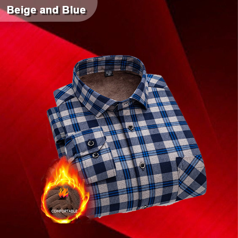 Men’s Lined Button-Down Plaid Shirt(50% OFF)
