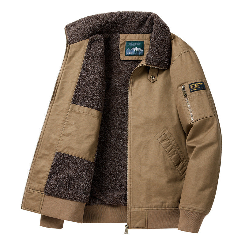 Men's Winter Lapel Bomber Jacket with Cotton Lining