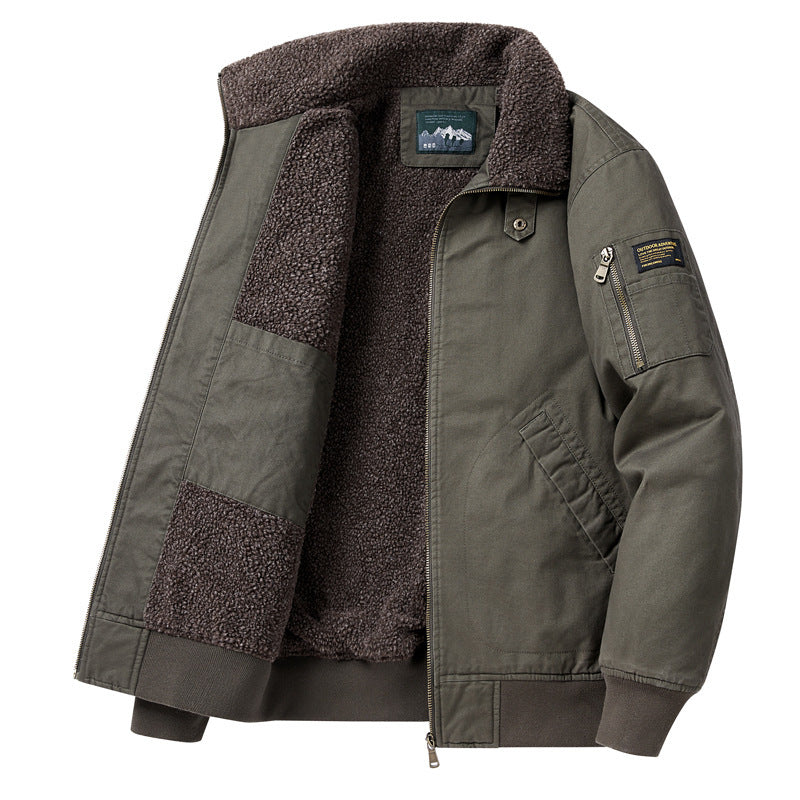 Men's Winter Lapel Bomber Jacket with Cotton Lining