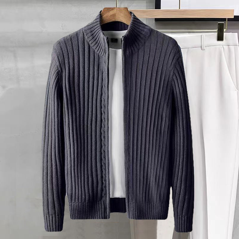 Men's Zipper Knit Sweater with Half-High Neck