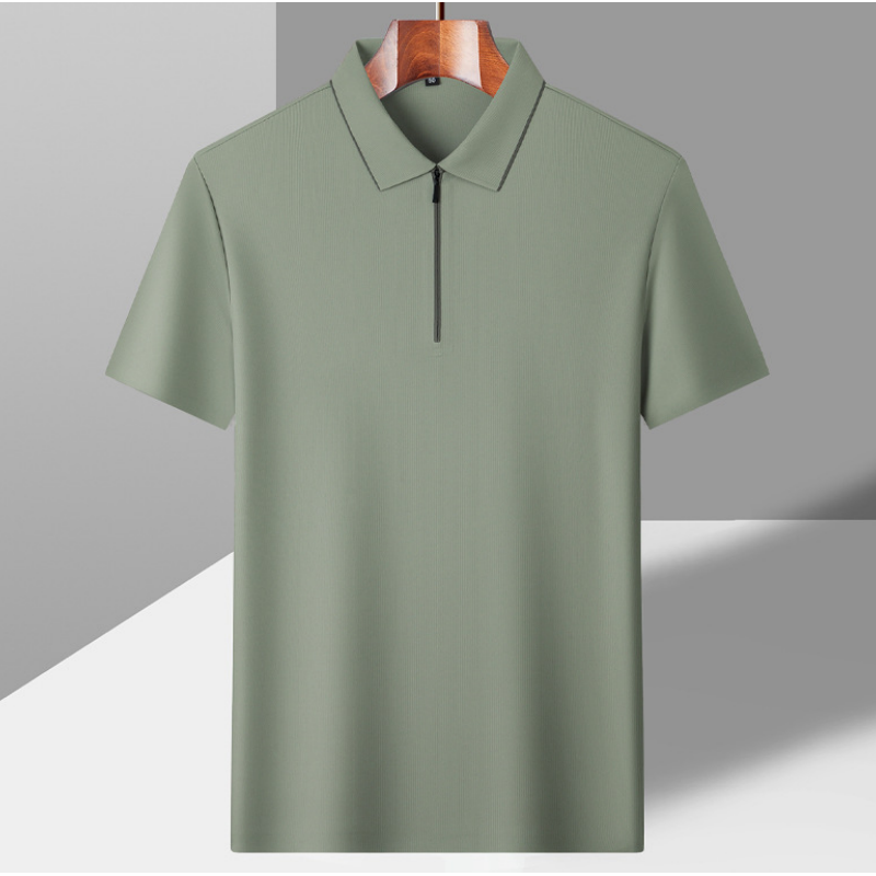 Men's Casual Wrinkle Resistant Zipper Lapel Short Sleeve Shirt