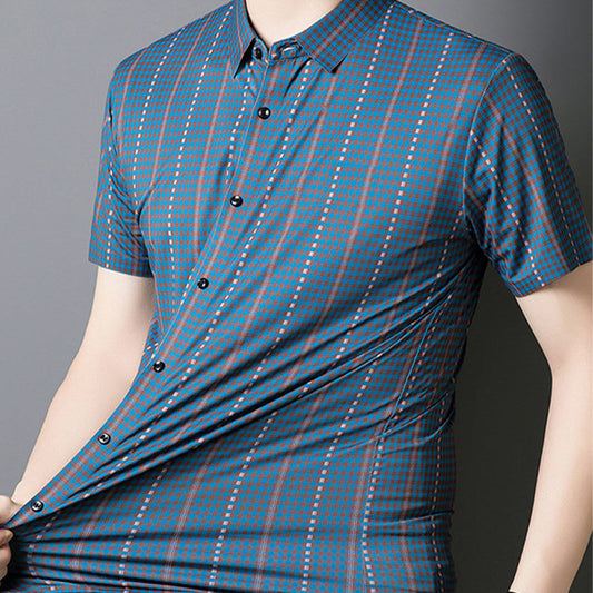 Men's Casual Vibrant Plaid High Stretch Lapel Short Sleeve Shirt