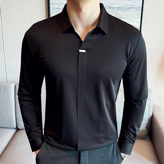 Men’s Button-free Lapel Long-sleeve Shirt
