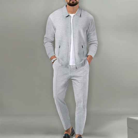 Men’s Stylish Lapel Jacket & Jogger Pants 2-Piece Set