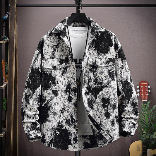 Men's Floral Collar Jacquard Button-Down Jacket