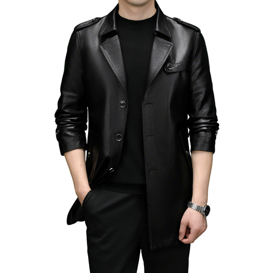Men's Mid-Length Faux Leather Coat