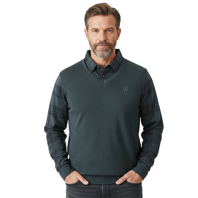 👕 60% OFF! 📢 Men's Plaid Mock 2-Piece Top – Stylish & Comfortable ✨