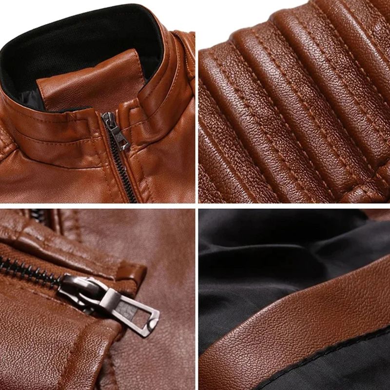 š„Limited-time offerš„Menās Stand Collar Biker Leather Jacket