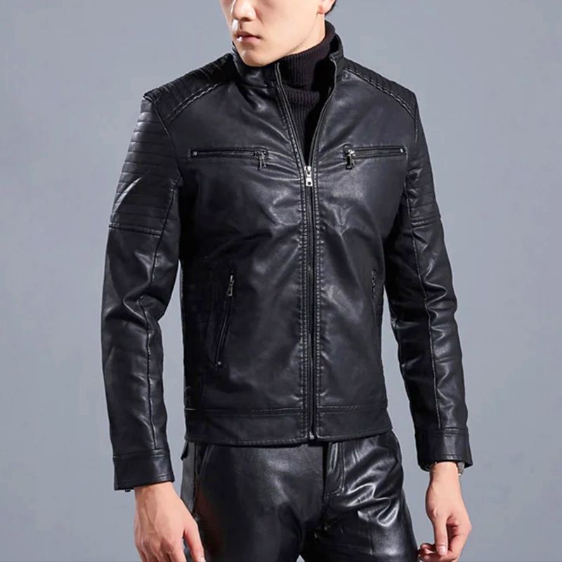 š„Limited-time offerš„Menās Stand Collar Biker Leather Jacket