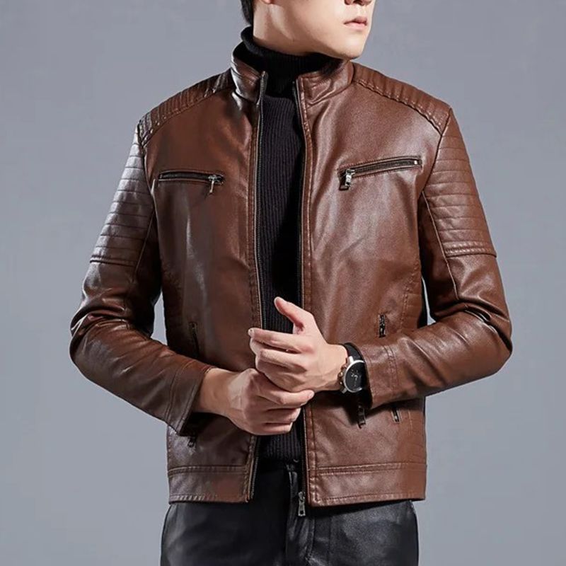 š„Limited-time offerš„Menās Stand Collar Biker Leather Jacket