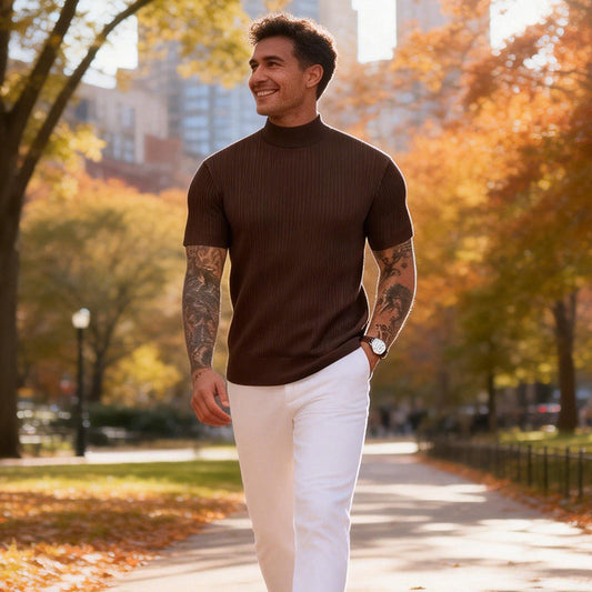 Casual Slim Fit Mock Neck T-Shirt for Men