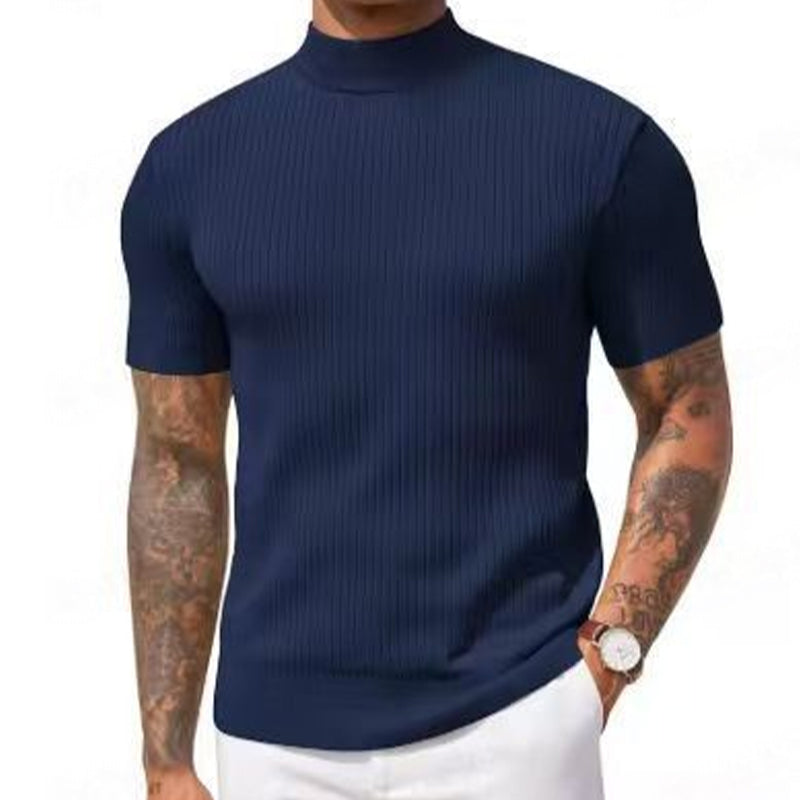 Casual Slim Fit Mock Neck T-Shirt for Men