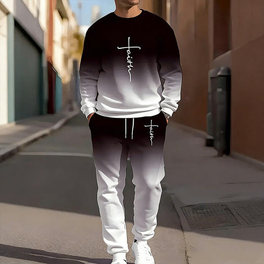 Men's Gradient Color Crewneck Tracksuit Set