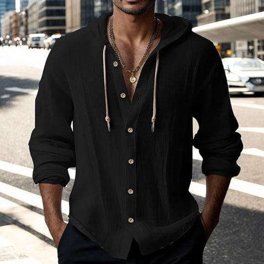 Men's Casual Solid Color Long Sleeve Hooded Top