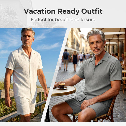 Men's Casual Jacquard Shirt and Shorts Set