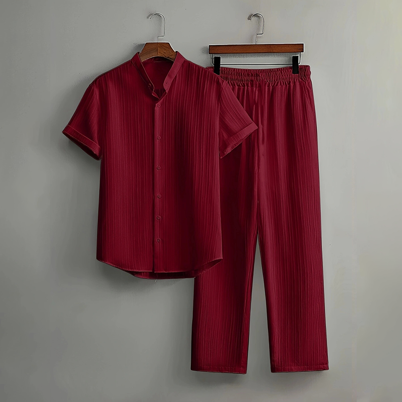 ๐ LIMITED-TIME 50% OFF! โจ Men's Textured 2-Piece Shirt & Pants Set โ Breathable, Stand Collar, Elastic Waist ๐ฟ