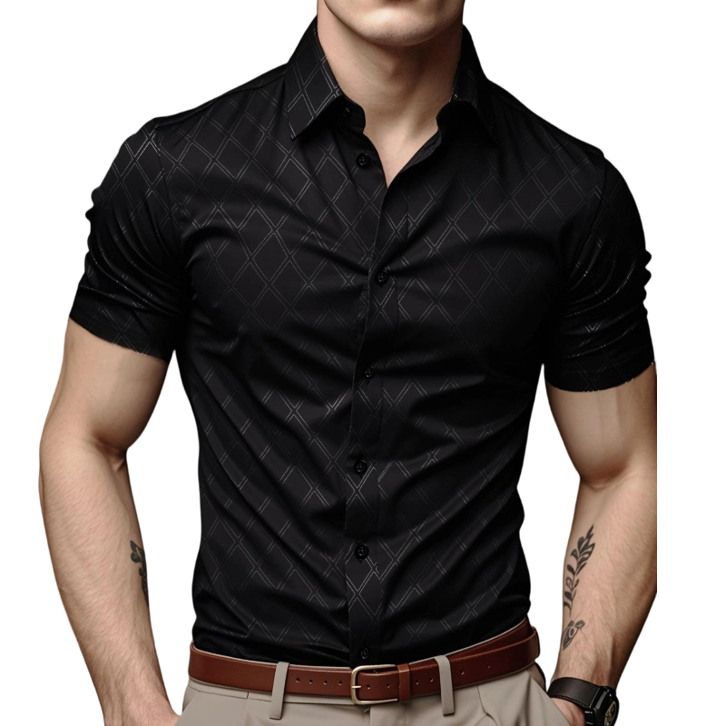 ๐ 50% OFF NOW!๐ค Men's Textured Black Shirt โ Diamond Jacquard & Athletic Fit โ Stylish Essential ๐ฅ
