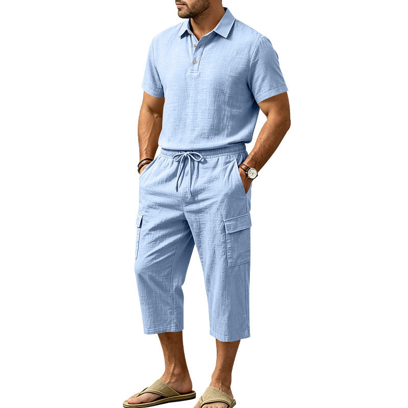 ๐ LIMITED TIME 50% OFF! ๐ Men Summer Linen Set โ Loose Shirt & Cargo Shorts Two Piece Outfit ๐ฅ