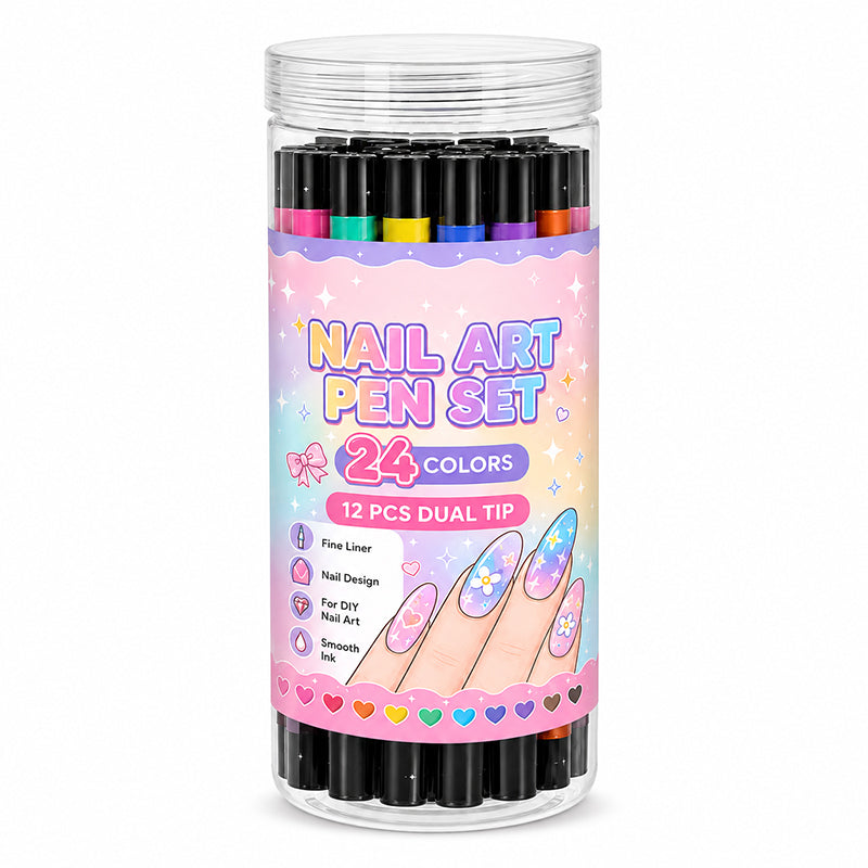 🎁🔥Last day sale 50% OFF!💞10K+ SOLD!🎨✨24 Colors Dual-Ended Nail Art Pens — Fine & Brush Tips, Smooth Ink Flow! Salon-Quality Nails at Home 💅
