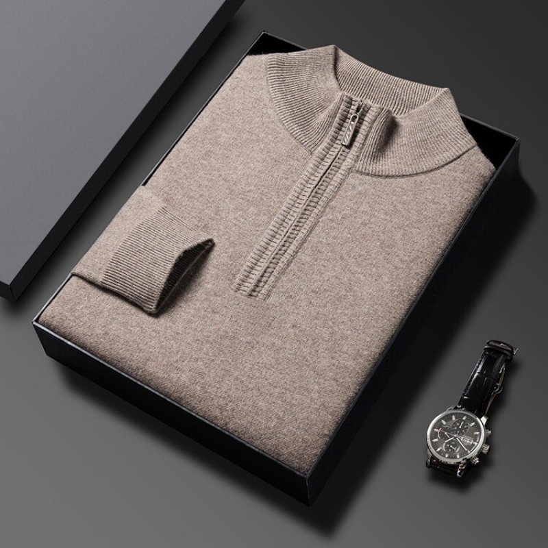 Men's Wool Sweater Half Turtleneck Zip-up Sweater(50% OFF)