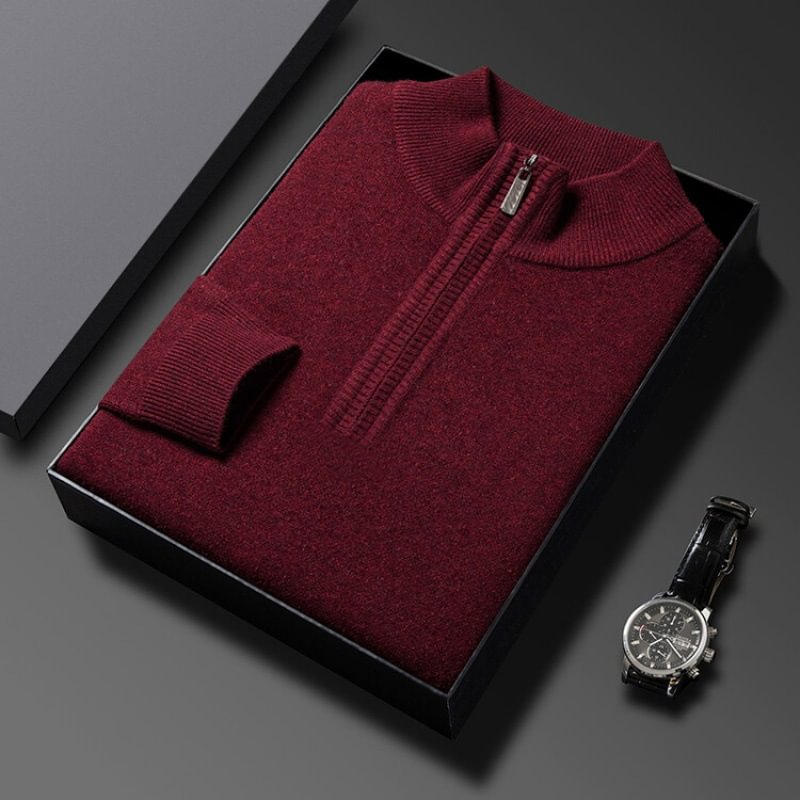 Men's Wool Sweater Half Turtleneck Zip-up Sweater(50% OFF)
