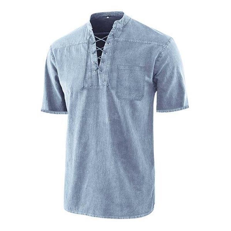 🌸Spring sale: 50% off👕Men Gothic Retro T-Shirt, Lace-up V-neck, Linen Pocket