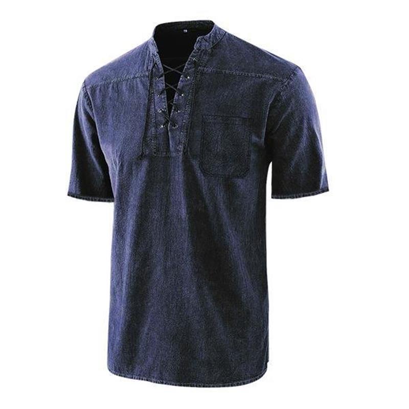 🌸Spring sale: 50% off👕Men Gothic Retro T-Shirt, Lace-up V-neck, Linen Pocket