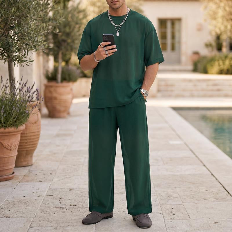 👔Men's T-Shirt & Wide-Leg Pants 2-Piece Set