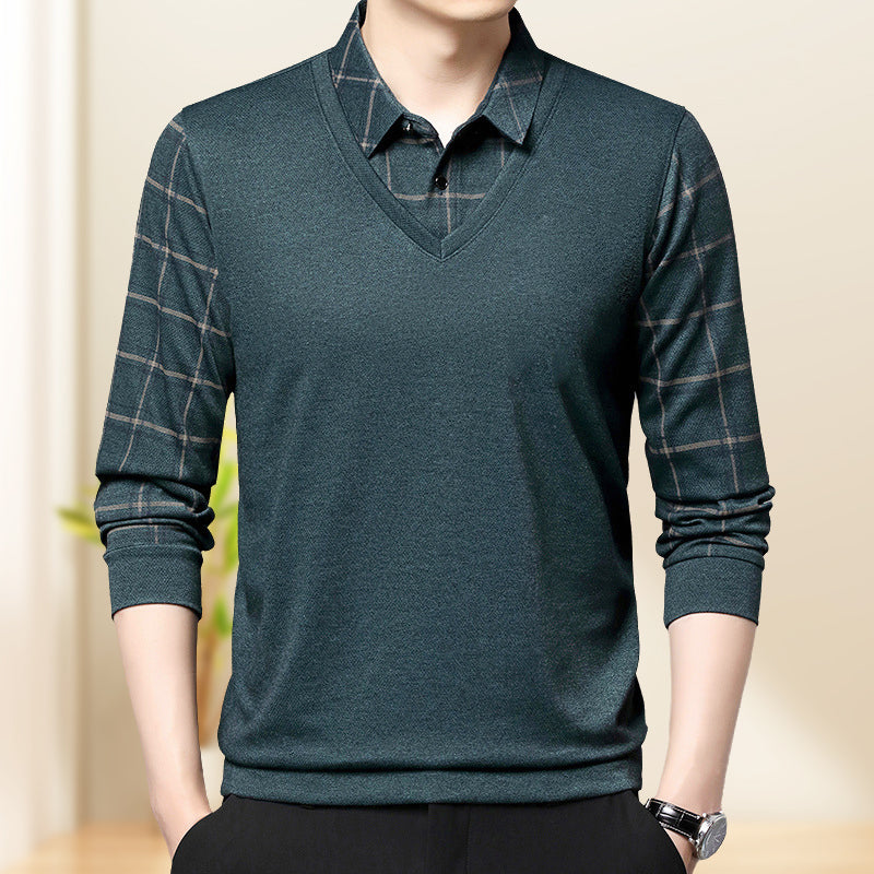 Men's Faux Two Piece Lapel Long-Sleeve Tops👔