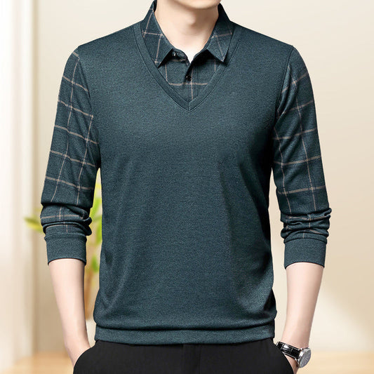 Men's Faux Two Piece Lapel Long-Sleeve Tops👔