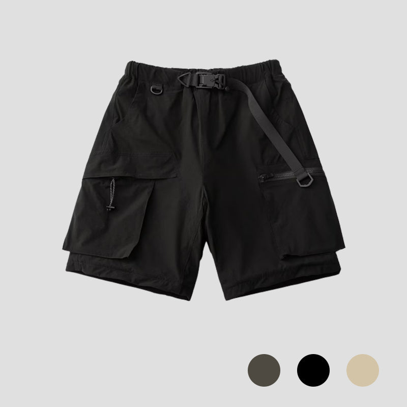 Multi-pocket cargo shorts with buckle belt