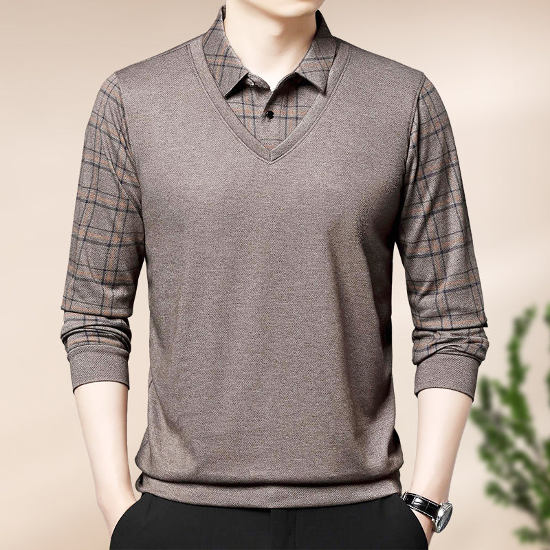 Men's Faux Two Piece Lapel Long-Sleeve Tops👔