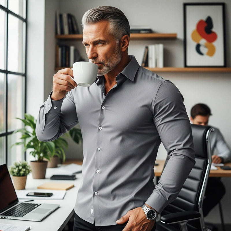 🔥50% OFF!🔥Men's Solid Color Lapel Long Sleeve Button-Down Shirts