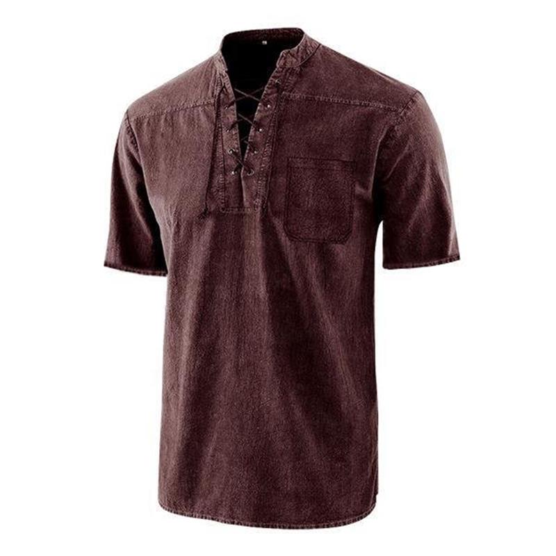 🌸Spring sale: 50% off👕Men Gothic Retro T-Shirt, Lace-up V-neck, Linen Pocket
