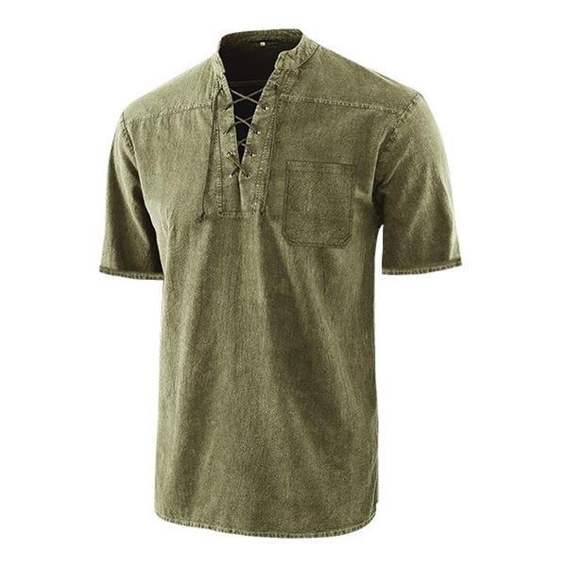 🌸Spring sale: 50% off👕Men Gothic Retro T-Shirt, Lace-up V-neck, Linen Pocket