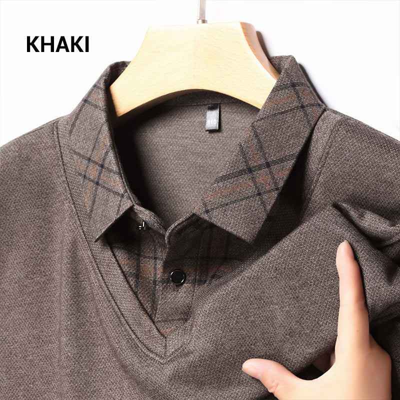 Men's Faux Two Piece Lapel Long-Sleeve Tops👔