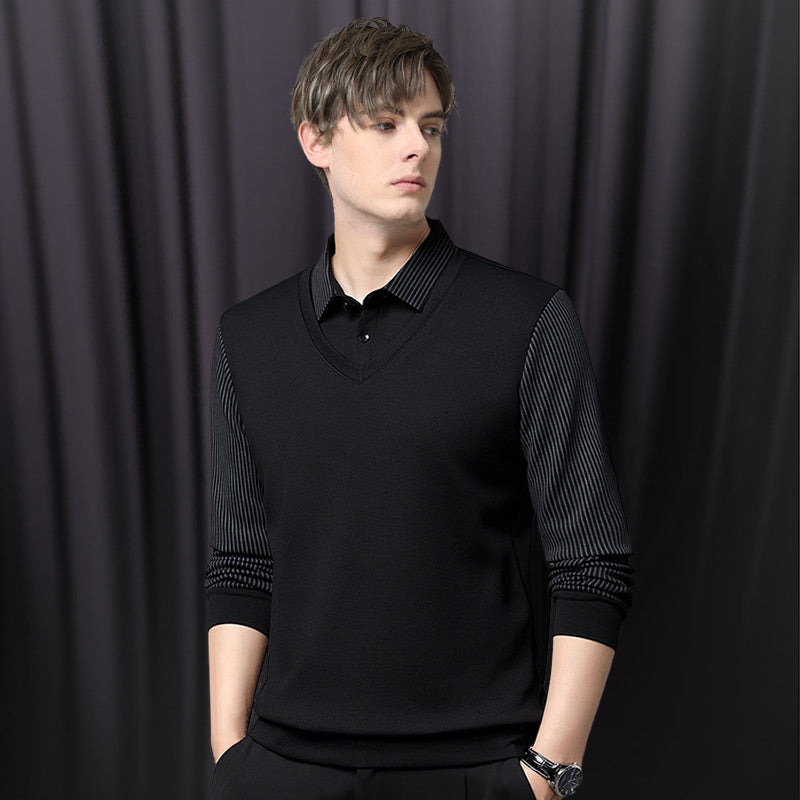 💕Men's Lapel Faux Two-Piece Knitted Shirt