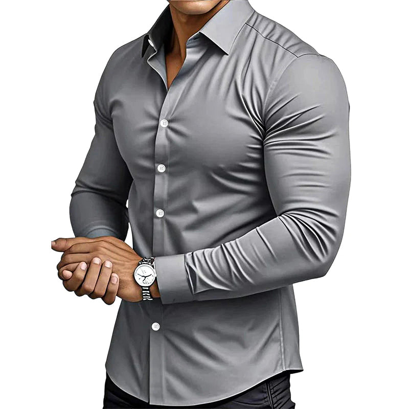 🔥50% OFF!🔥Men's Solid Color Lapel Long Sleeve Button-Down Shirts