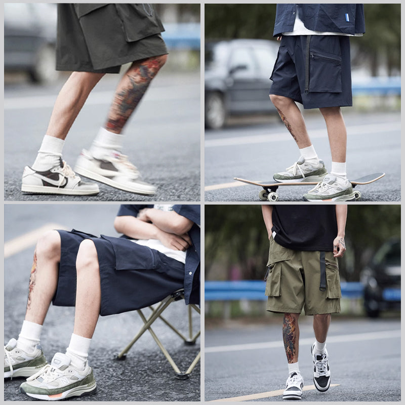 Multi-pocket cargo shorts with buckle belt