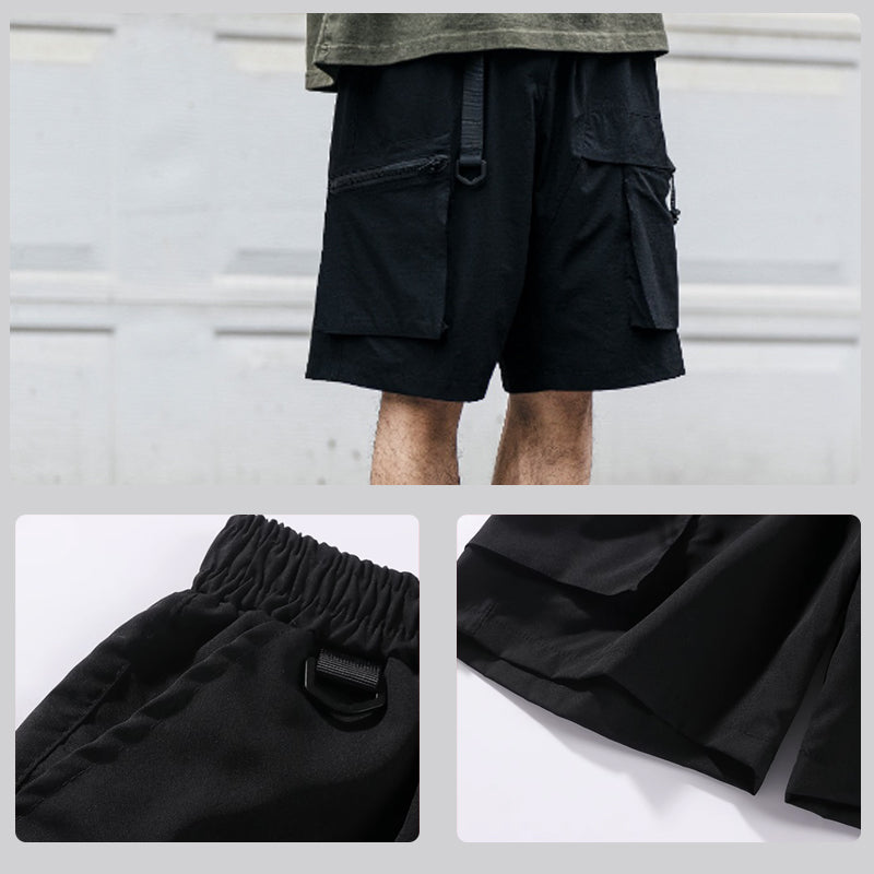 Multi-pocket cargo shorts with buckle belt