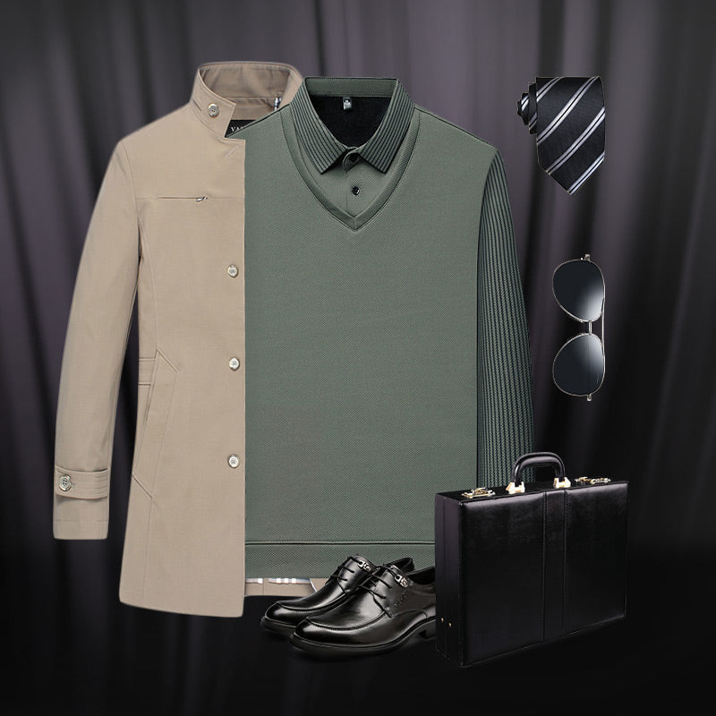 💕Men's Lapel Faux Two-Piece Knitted Shirt