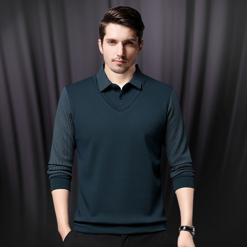 💕Men's Lapel Faux Two-Piece Knitted Shirt