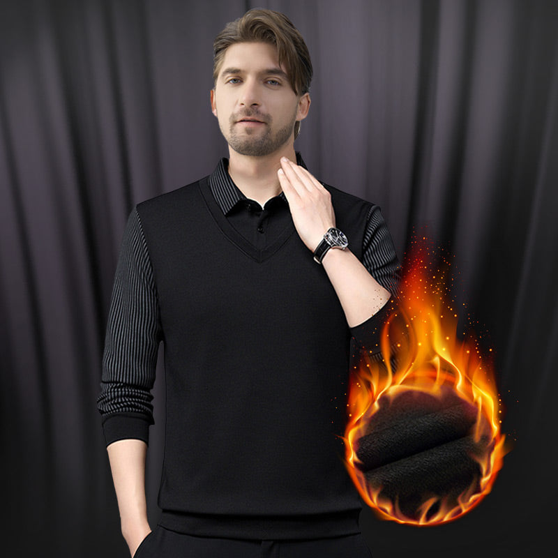 💕Men's Lapel Faux Two-Piece Knitted Shirt