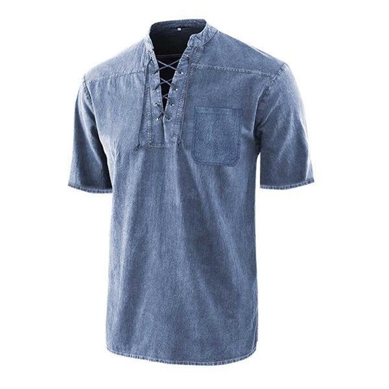 🌸Spring sale: 50% off👕Men Gothic Retro T-Shirt, Lace-up V-neck, Linen Pocket