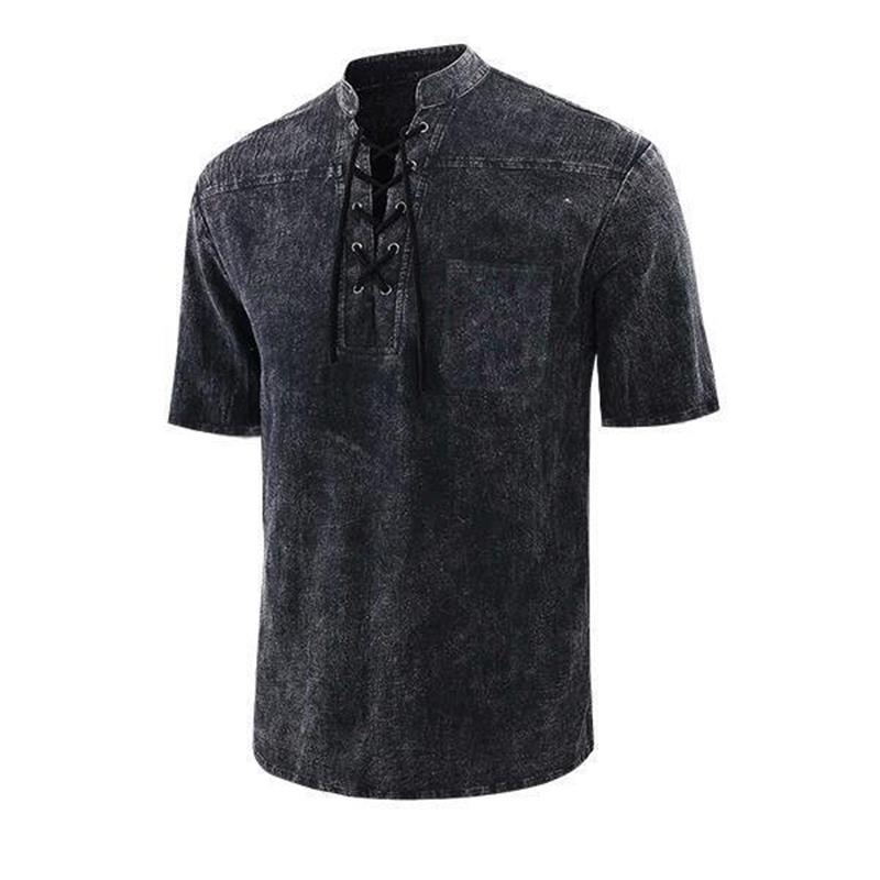 🌸Spring sale: 50% off👕Men Gothic Retro T-Shirt, Lace-up V-neck, Linen Pocket