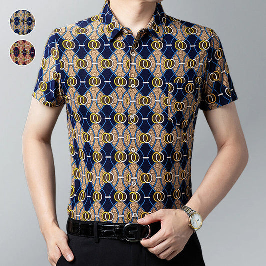 Men’s Fashion Printed Lapel Short Sleeve Shirt